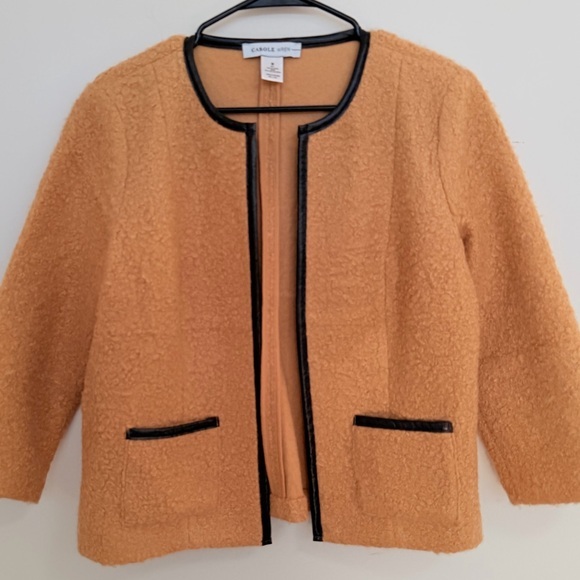 Carole Wren Jackets & Blazers - Beautiful Women's Teddy style Jacket in Tan with Black leather like Trim size m